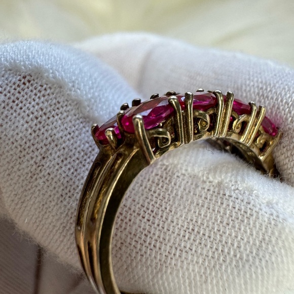 925 SILVER GOLDTONE LAB CREATED RUBY EARRINGS - Picture 15 of 16